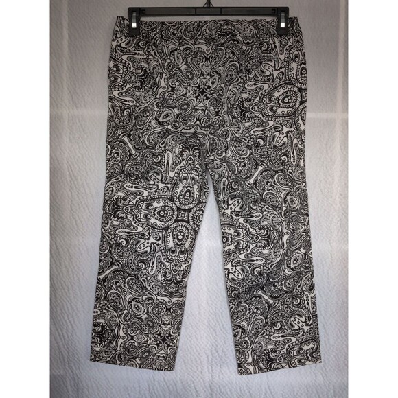 Ann Taylor Black & White Paisley Straight Crop Pants Sz 8P‎ Cotton Blend Stretch - Picture 9 of 11